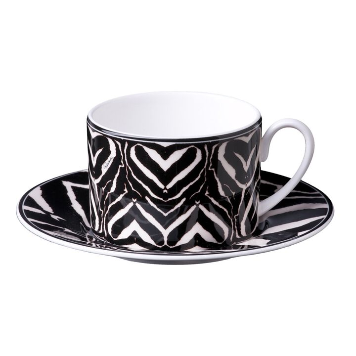 Tea Cup & Saucer ZEBRA Set of 2 in Luxury Box diam. 3.3", H 2.3", cap. 7.5 oz, Saucer diam. 6"