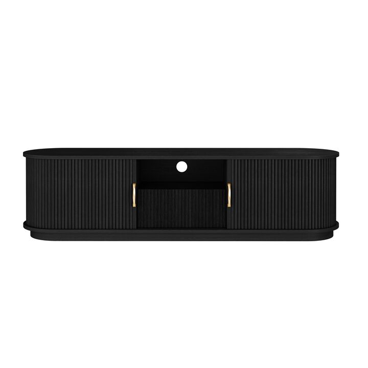 Merax Grain Sliding Door TV Stand with Vertical Slat Panel & Gold Aluminum Handles