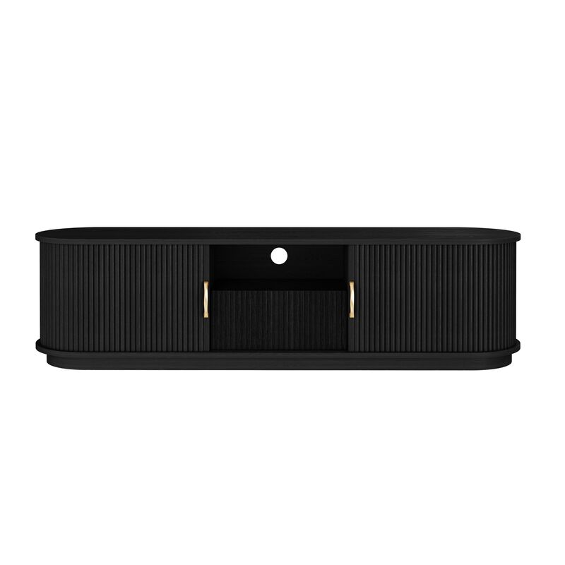 Merax Grain Sliding Door TV Stand with Vertical Slat Panel & Gold Aluminum Handles image number 0