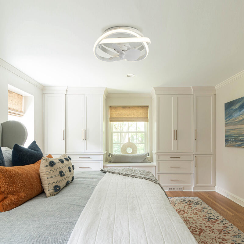 12.5" Modern White Flush Mount Ceiling Fan with LED Light