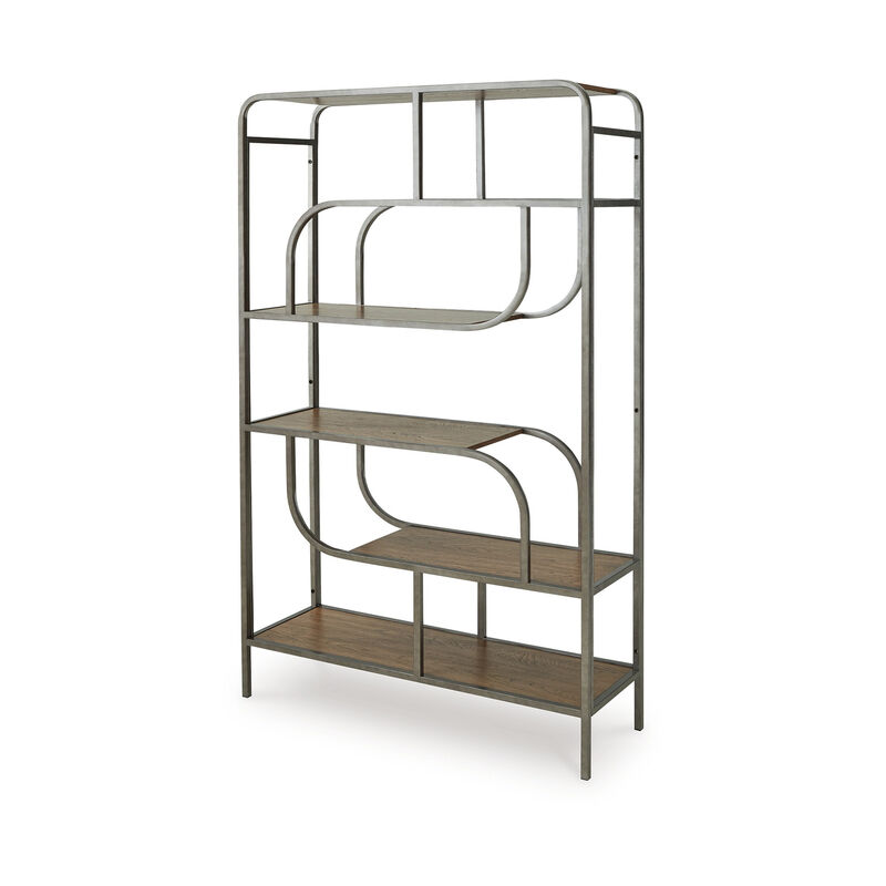 Bookcase, Modern Geometric Design, 70 Inch, 5 Brown Veneer Shelves - Benzara