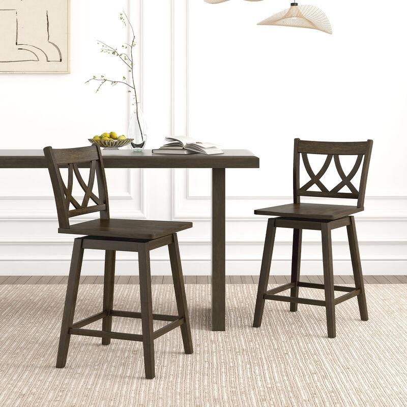 Bar Stool Set of 2 Wooden Bar Chairs with Rubber Wood Frame
