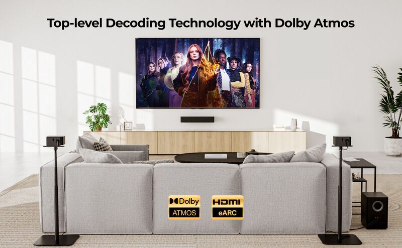 ULTIMEA Poseidon M4T 5.1ch Dolby Atmos Sound Bar for TV,410W,5.25" Wireless Subwoofer,Surround Adjustable image number 7