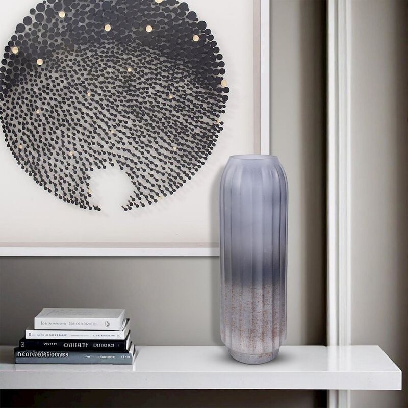 Howard Elliott Cool Ice Blue Ribbed Cylindrical Vessel image number 5