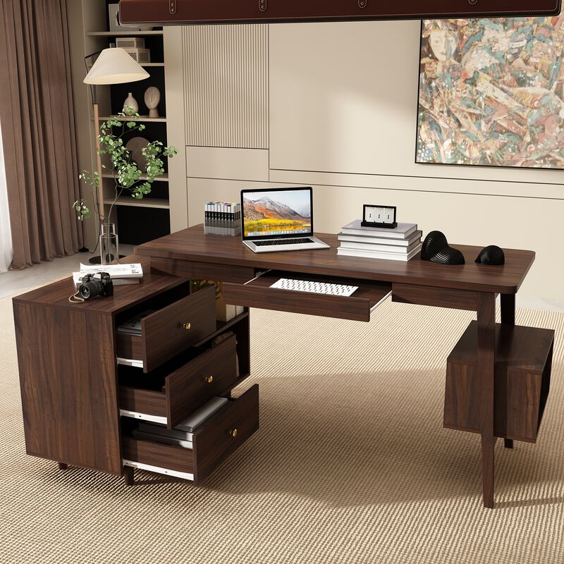 FUFU&GAGA Modern L-Shaped Office Desk with Storage, (55.1”W x 30.7”H x 21.7”D), Brown