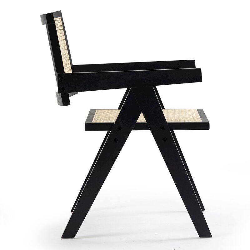 Glamour Home Set of 2 Bardot Black Wooden Dining Chair with Rattan Back