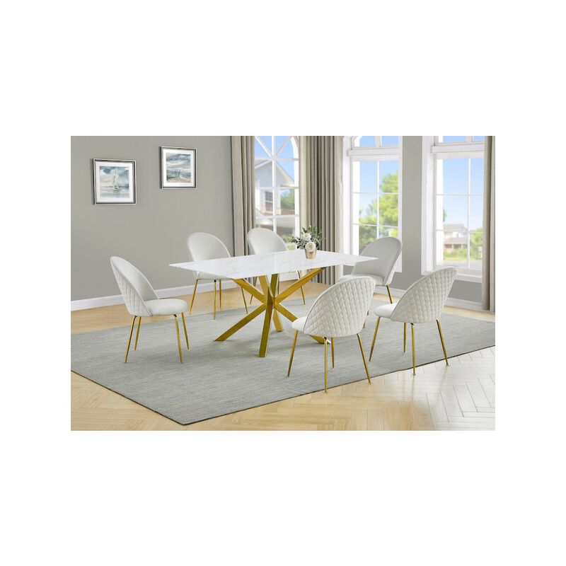 Best Quality Furniture Glass With White Marble Wrap Dining Set And Cream Chairs