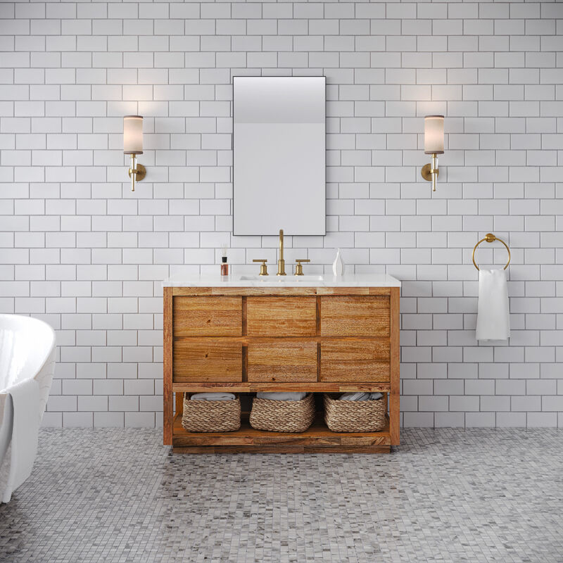 Oakman 48 In. Single Sink Carrara White Marble Countertop Bath Vanity in Mango Wood