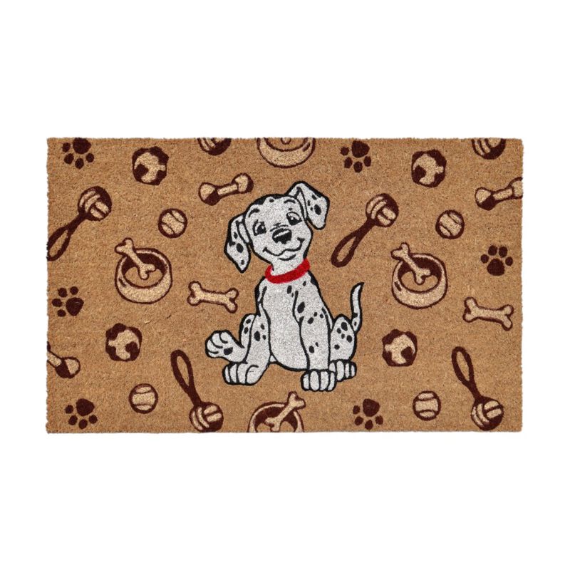 HomeRoots 18" X 30" Beige and White Coir Dog Outdoor Door Mat image number 0