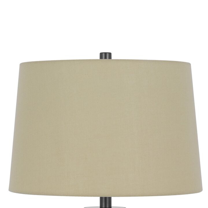 Leno 32 Inch Table Lamp, Leaf Pattern Clear Glass Base, Beige Shade - Benzara