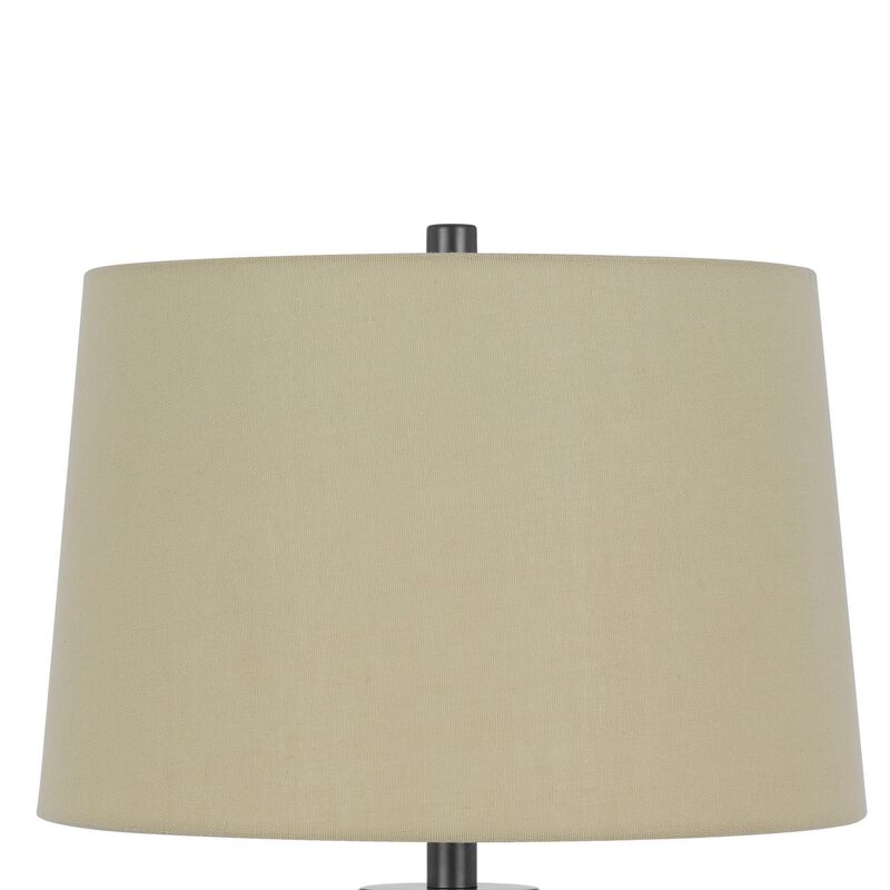 Leno 32 Inch Table Lamp, Leaf Pattern Clear Glass Base, Beige Shade - Benzara