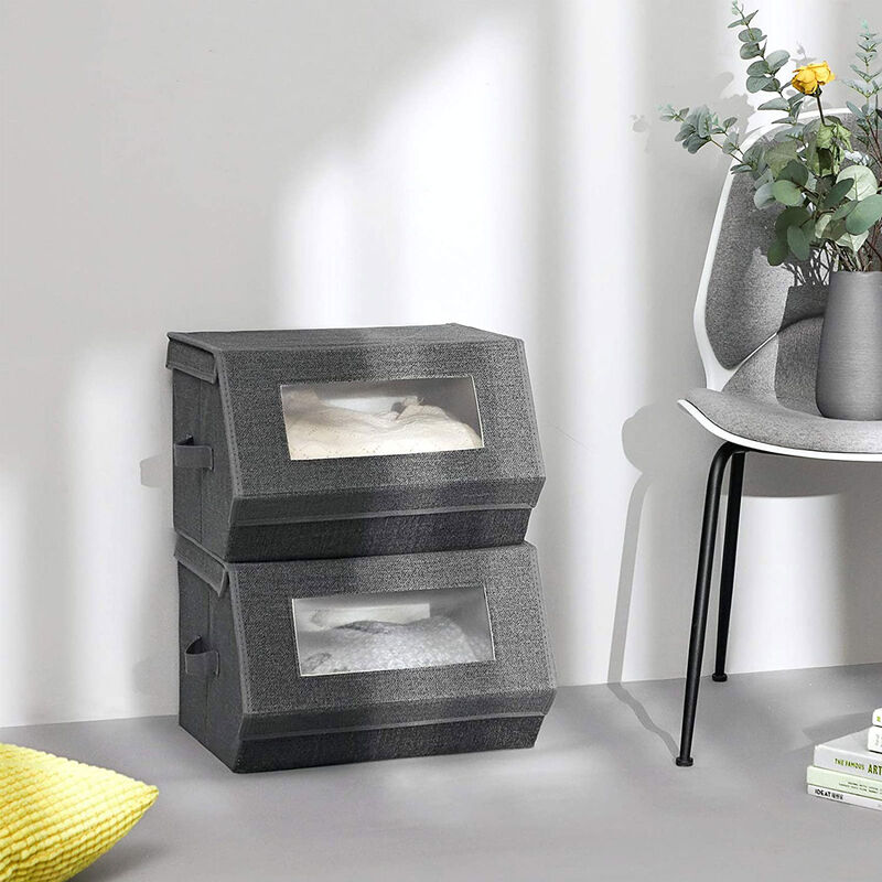 Set of 2 Stackable Plastic Storage Bins with Open Front – Ideal for Pantry, Bathroom, or Office Shelving