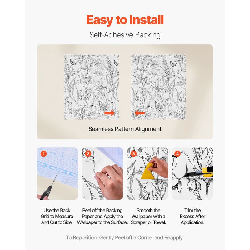 White Line Art Floral Wallpaper, Peel and Stick Contact Paper for Bedroom Kitchen Bathroom-White Line Art image number 6