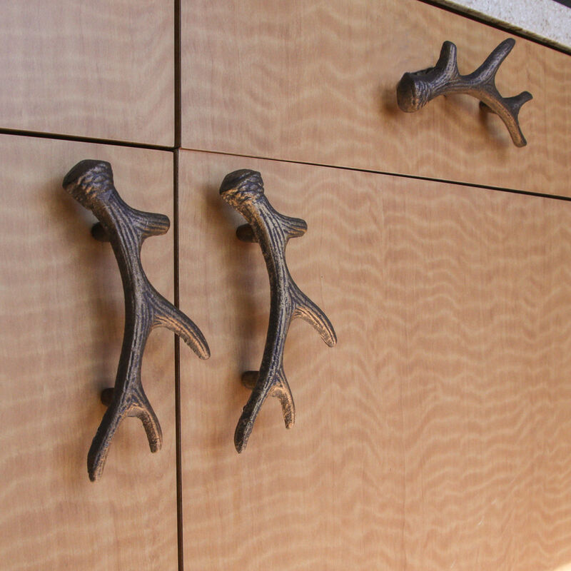 Set of 6 Antique Bronze Finish Cast Iron Deer Antler Drawer Pulls &ndash; Perfect for Cabinets and Dressers, 6.25 Inches Long, Ideal for Western-inspired Homes image number 5