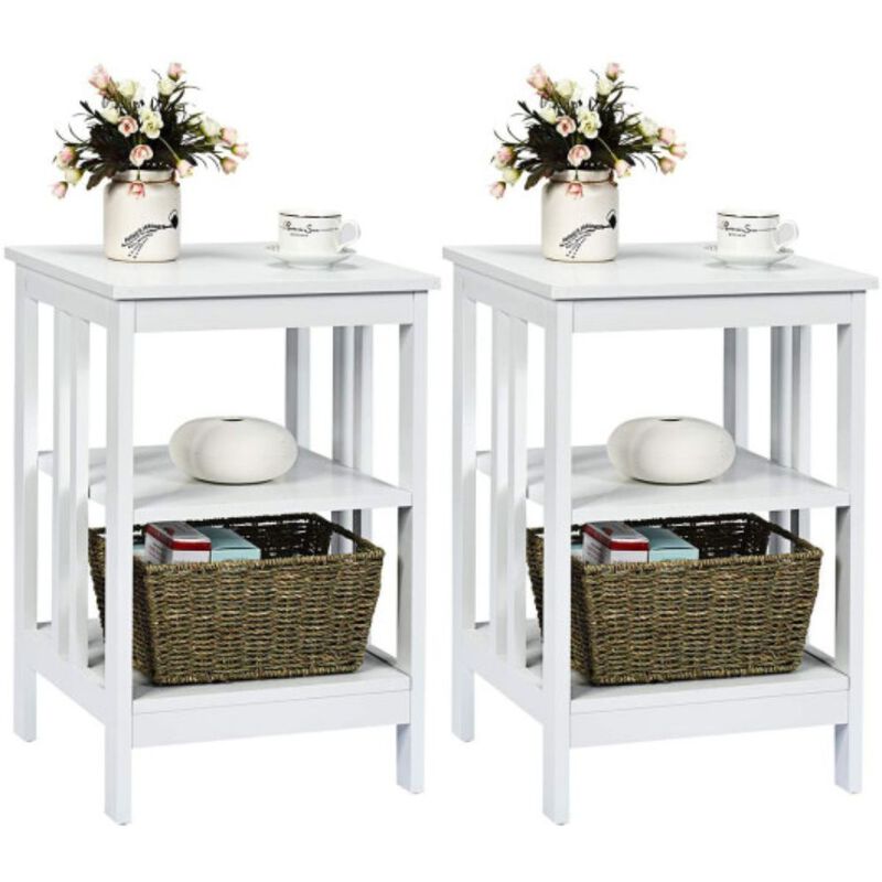 2 Pieces 3-Tier Nightstand with Reinforced Bars and Stable Structure image number 1
