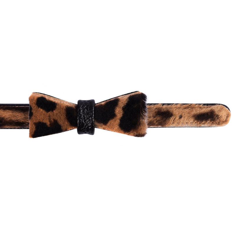 POISEPUP Cute Handmade Genuine Soft Full Grain Leather Dog Bow Tie - Leopard