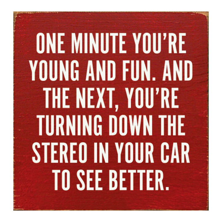 Funny Aging Quote Wood Sign One Minute You're Young and Fun Rustic Home Wall Decor
