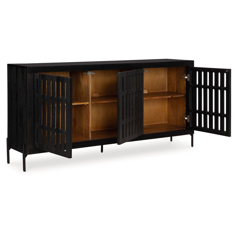 Lizzy Sideboard Console, 3 Inner Shelves, Black Natural Wood 64 Inch