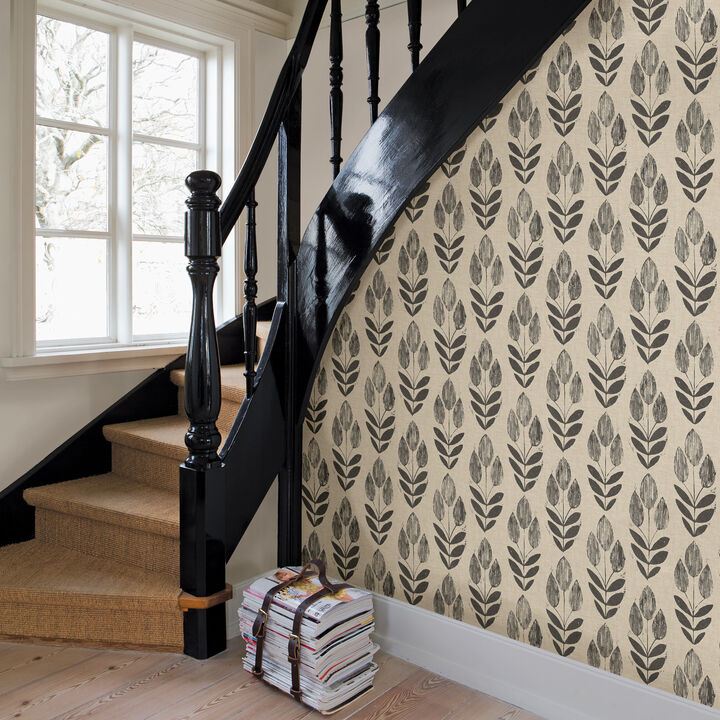 Garland Black Block Tulip Wallpaper (Set of 2)