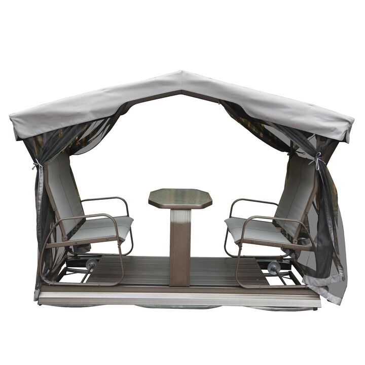 MONDAWE 4-Seat Outdoor Aluminum Frame Glider Benches With Canopy