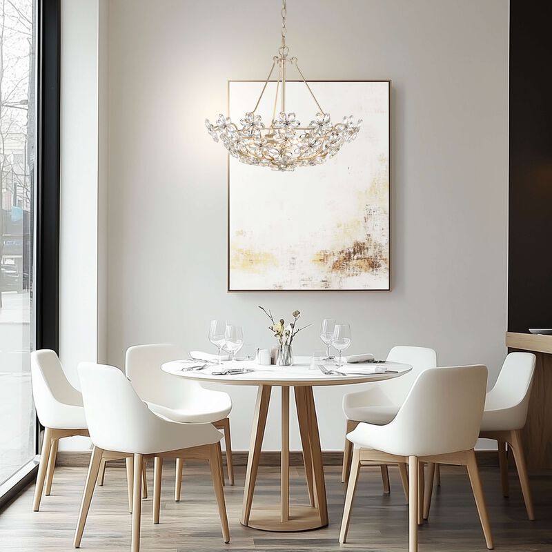 Daria Glam Brushed Silver-ish Champagne 3-Light Daisy Crystal Glass Flower Chandelier image number 2