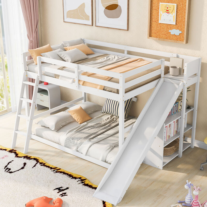 Merax Full Over Full Bunk Bed with Slide, Ladder & Shelves