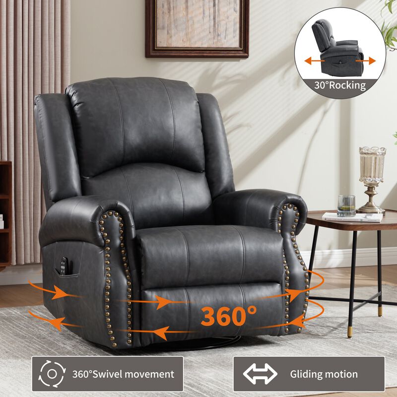 Faux Leather Recliner Chair Rocker Swivel Chair Manual Recliner with Heat & Massage image number 3