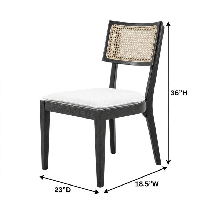 Fabric-Upholstered Wood Dining Chairs, Black White, Set of 2 image number 2