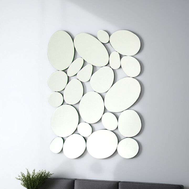Frameless Beveled Mirror with Pebble Like Accent, Silver