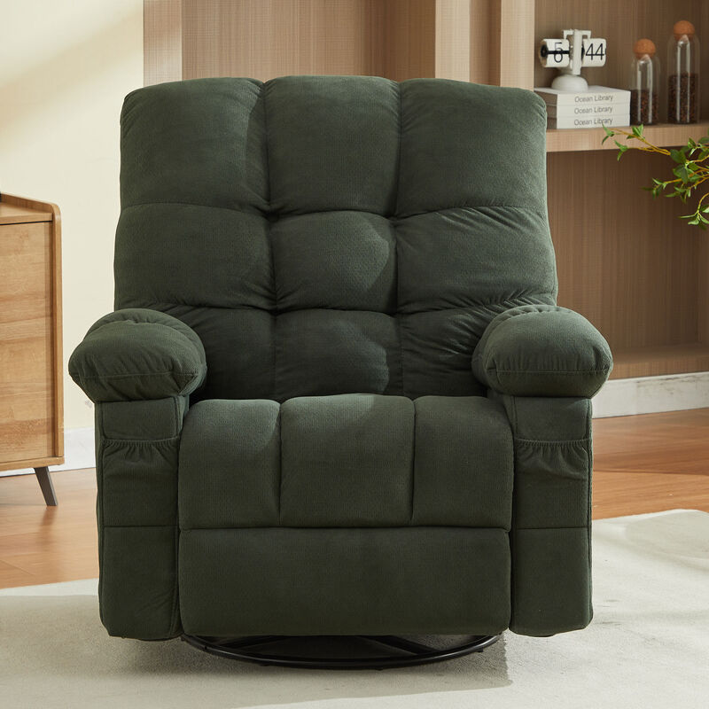 Fabric Swivel Manual Recliner with Massage and USB Port