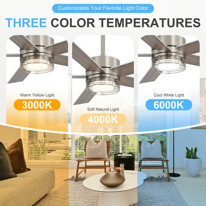 Breezary 52 In Dimmable LED Ceiling Fan with Light, 5 Plywood Blades, 3 CCT, Remote Control