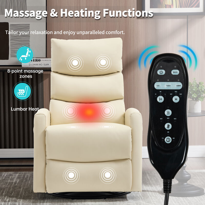 Faux Leather Manual Recliner Chair Swivel Rocker Recliner with Heat & Massage image number 7