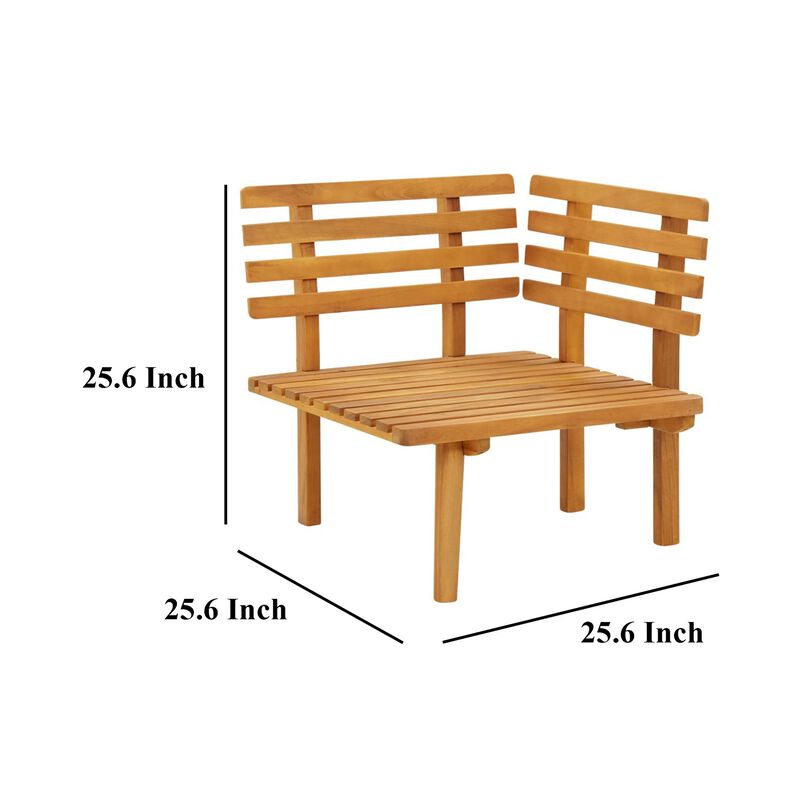 Roma Outdoor Modular Corner Chair, White Fabric, Solid Acacia Wood - Benzara