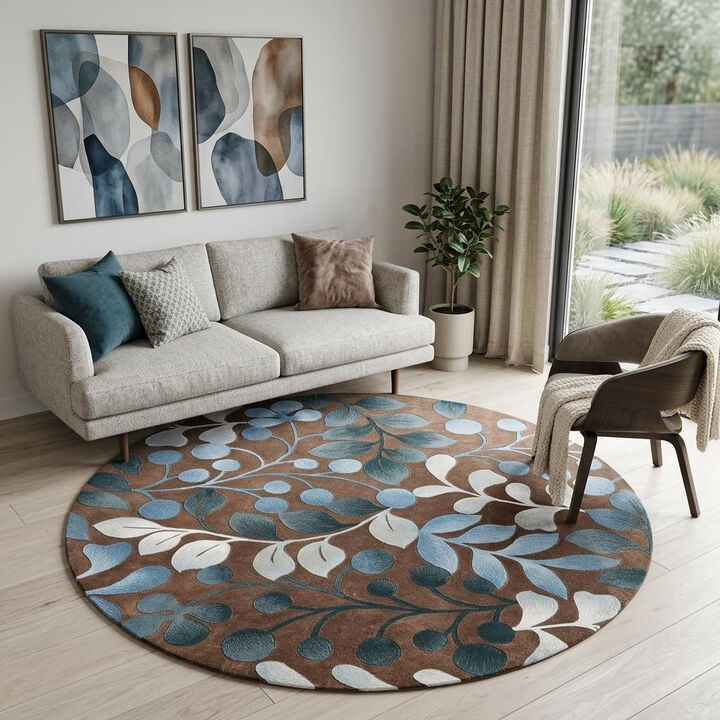 HomeRoots Botanical Leaves Round Rug