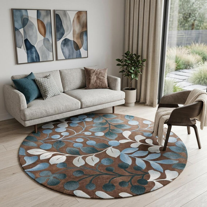 HomeRoots Botanical Leaves Round Rug image number 1