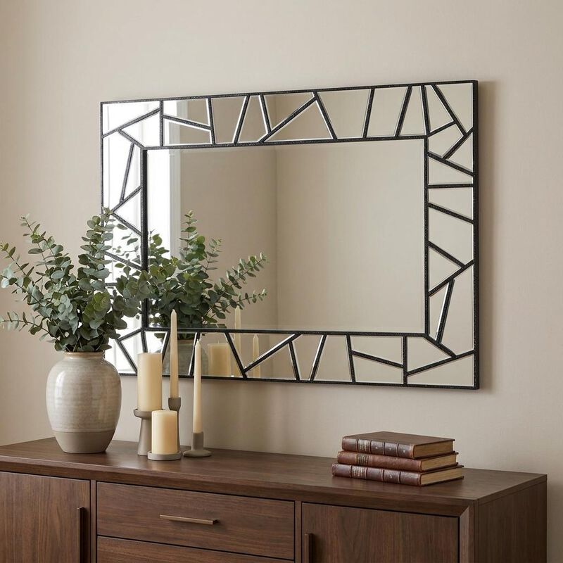 HomeRoots 28" Black Metal And Glass Mosaic Framed Accent Mirror image number 1
