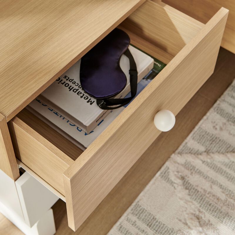Modway Nolia Two-Tone 2-Drawer Nightstand in Oak White &ndash; Modern Color Block Bedside Table with Wood Grain Laminate and Storage Drawers image number 4