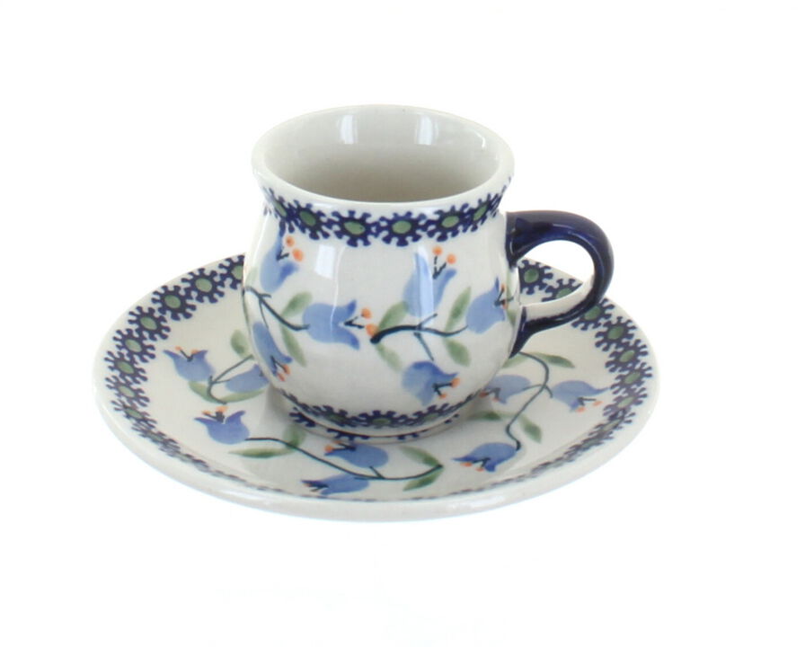 Blue Rose Polish Pottery Peach Blossom Espresso Cup & Saucer