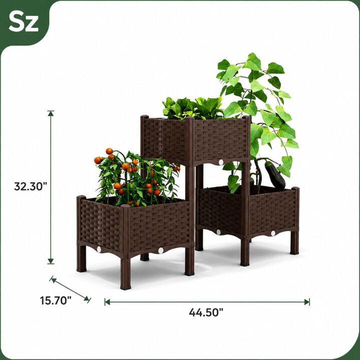 WOW PIONEER Modular Elevated Raised Garden Bed Planter Boxes with Self-Watering Drainage System for Patio, Balcony, Herb, Vegetable, and Flower Gardening