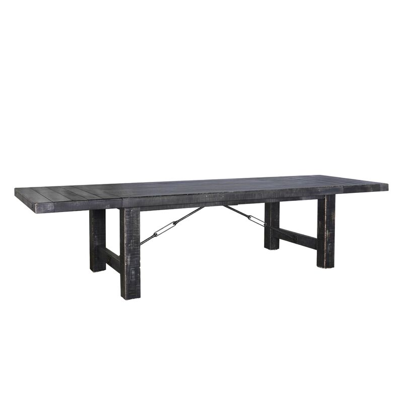 Rena Dining Table, 2 Extension Leaves, 86-122 Inch Black Mahogany Wood - Benzara
