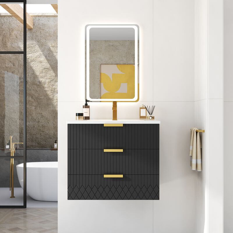 ELEMENT ACE Modern Wall Mounted Floating Bathroom Cabinet with Ceramic Basin Sink image number 4