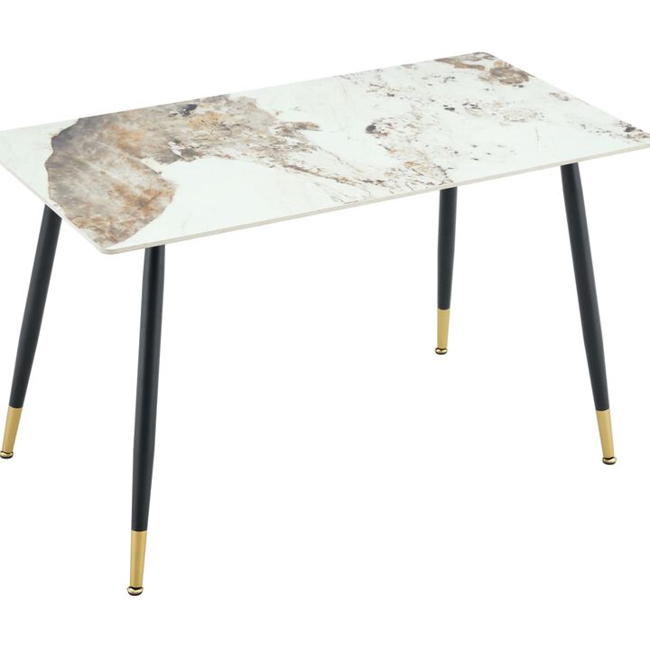 Rectangular Sintered Stone Dining Table Heat and scratch resistant kitchen dining table Metal base dining table with rounded corners