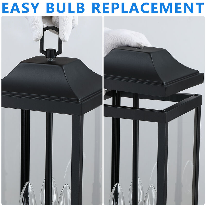 24 in.  Modern Farmhouse3-Light Black Dimmable Outdoor Post Light image number 4