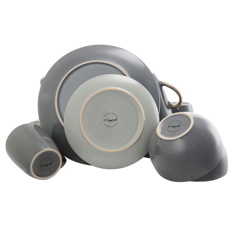 Elama Tahitian Grand 16 Piece Stoneware Dinnerware Set in Gray
