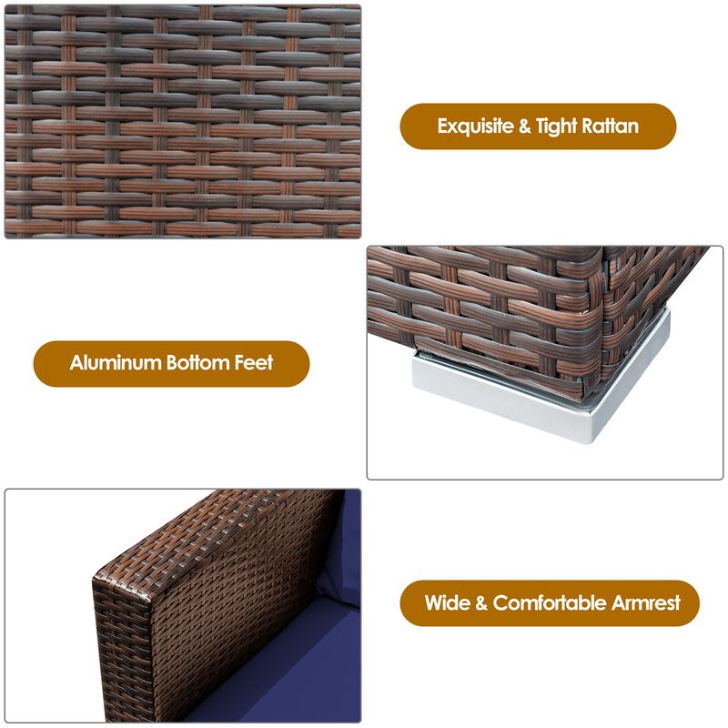 3 Pcs Patio Conversation Rattan Furniture Set with Cushion image number 4