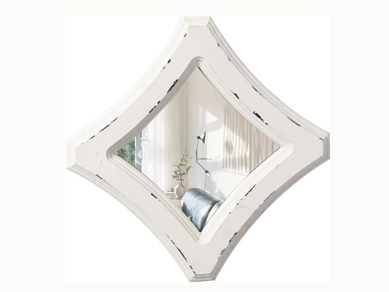 7.9" Rustic Rhombus Wall Mirror &ndash; Distressed White Wood Frame for Living Room