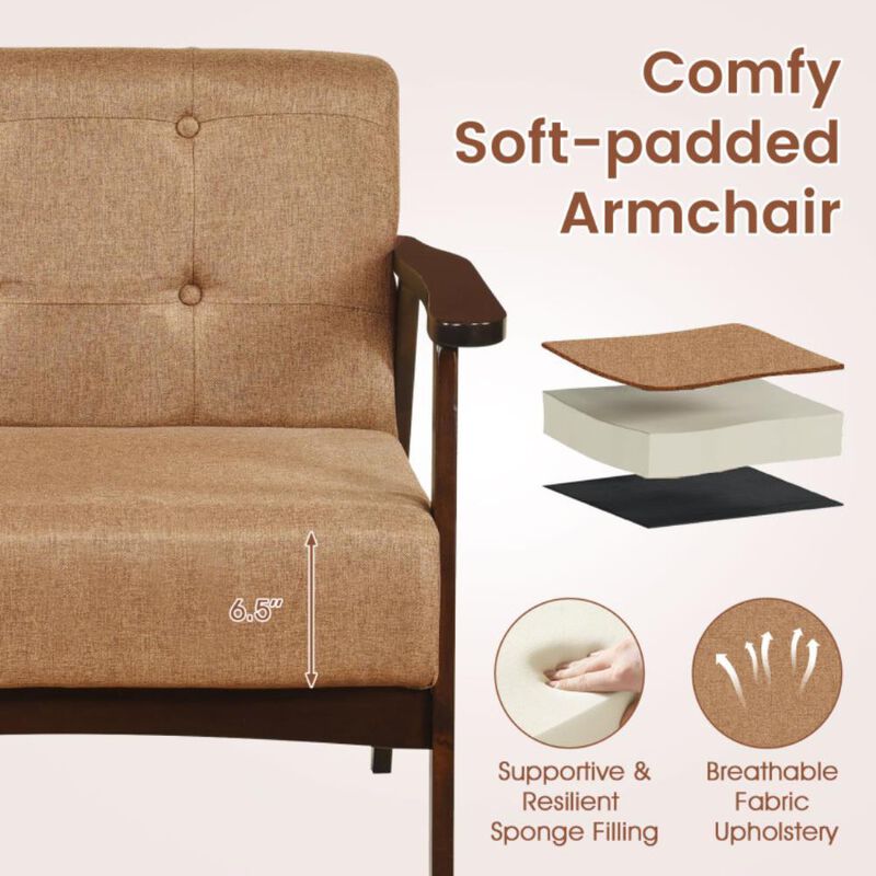 Rubber Wood Frame Accent Chair with Armrest image number 4