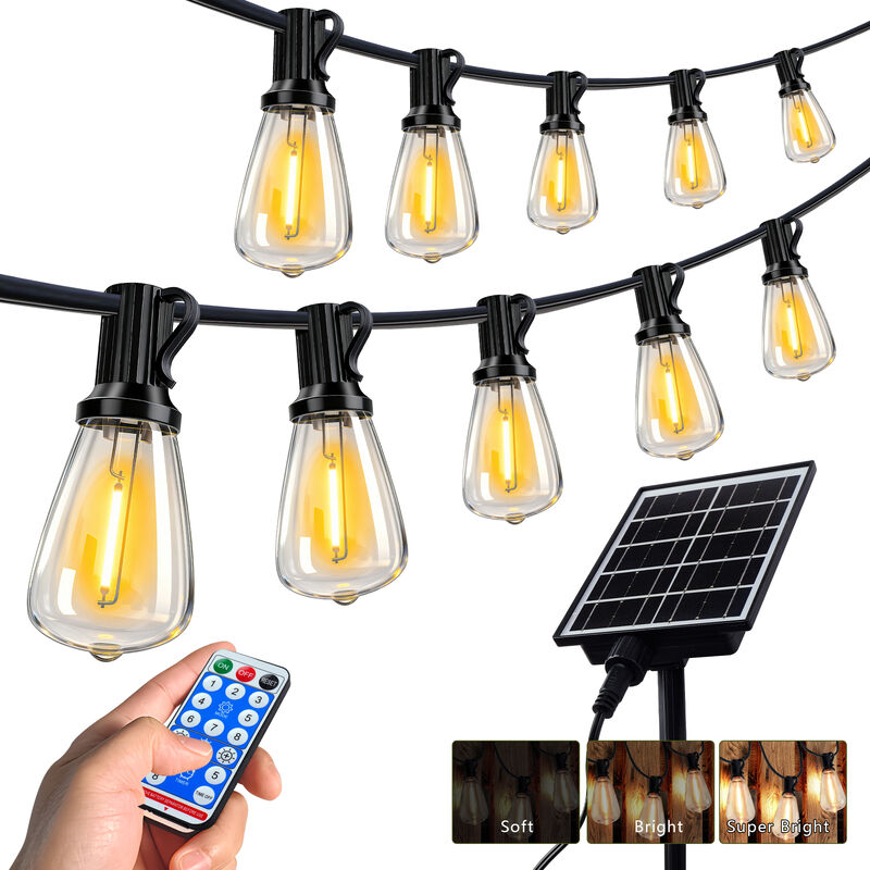 30-Light 100 ft. Outdoor Solar Powered Integrated LED Edison String Light image number 7