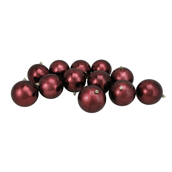 12ct Burgundy Red Shatterproof Shiny Christmas Ball Ornaments 4" (100mm)