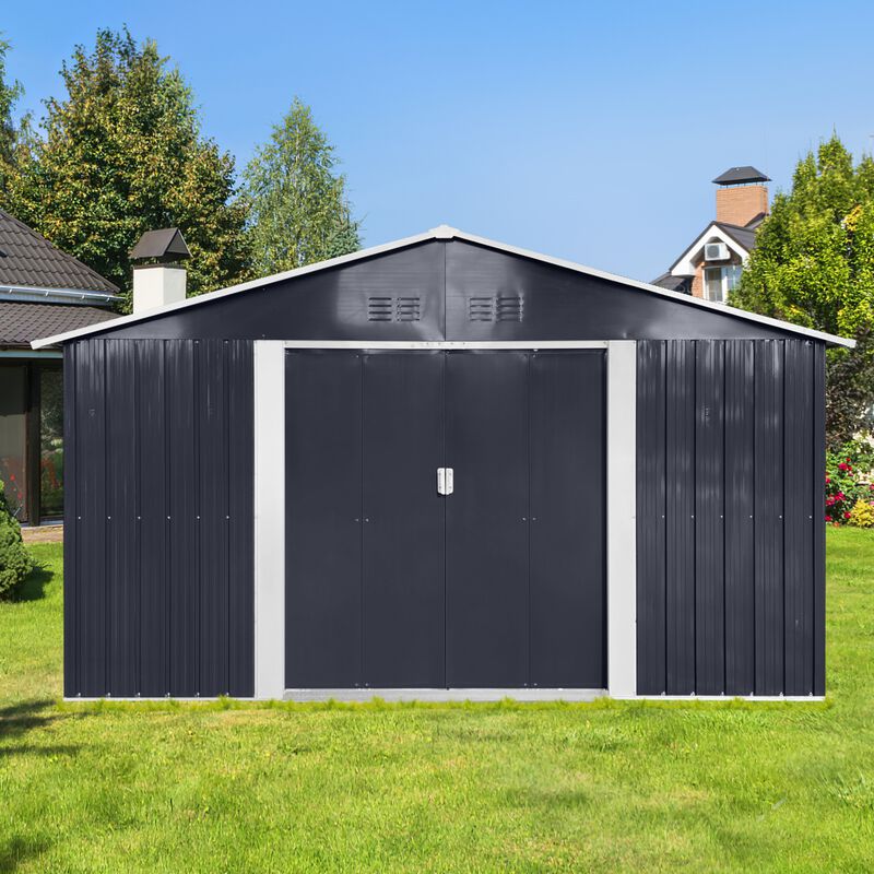 Metal Outdoor Garden Storage Shed with Window & Sliding Door image number 1
